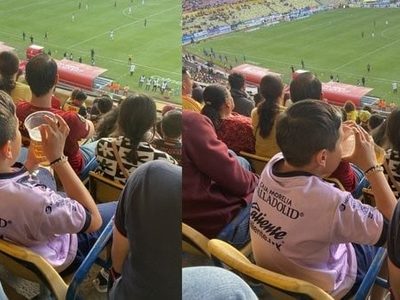Captan a niño tomando cerveza en un estadio de futbol y se vuelve viral