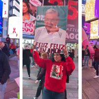 Mexicanos armaron su AMLOFest en Times Square, Nueva York (Videos)