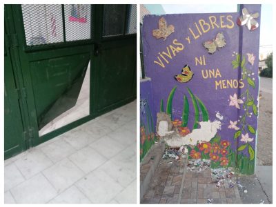 Rompieron la puerta de la Escuela 154 de Parque Industrial y vandalizaron el mural "Ni Una Menos"