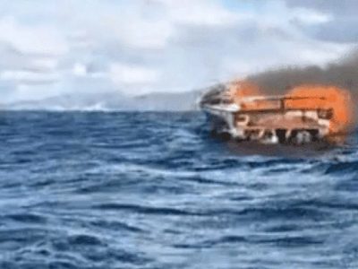 Nadó 800 metros para salvar su vida: se incendió su lancha en el Nahuel Huapi