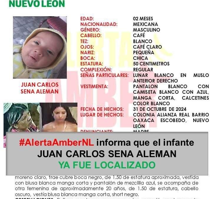 Autoridades localizan al bebé de dos meses que fue secuestrado en Nuevo León