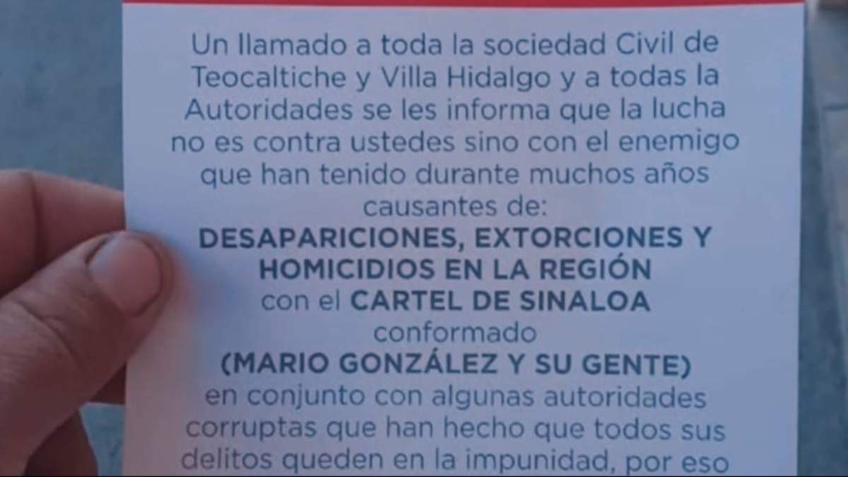 Uno de los volantes lanzados desde una avioneta por el CJNG