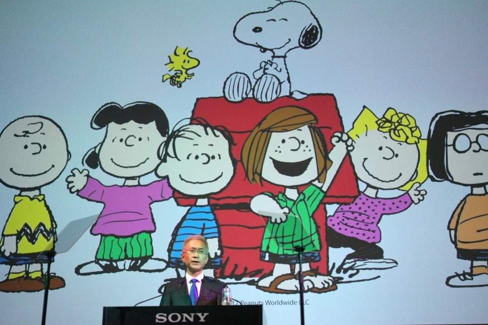 El presidente de Sony Corp., Kenichiro Yoshida, habla durante la presentación de los personajes de Peanuts en una conferencia de prensa en la sede de la compañía el martes 22 de mayo de 2018 en Tokio.