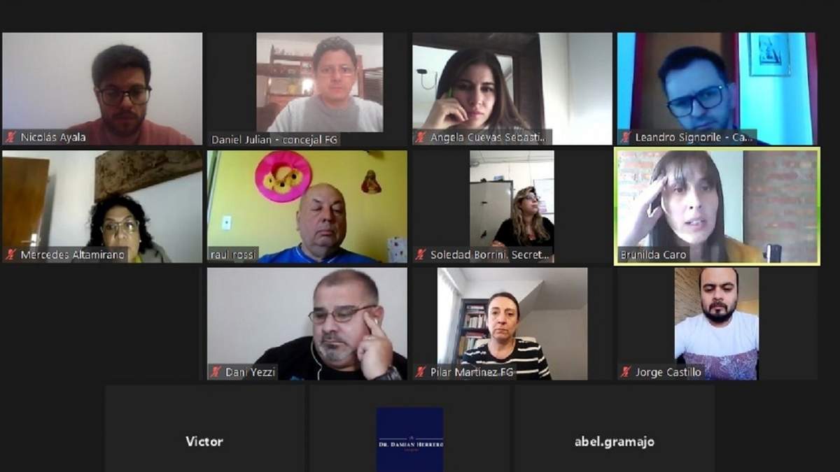 Los concejales de Zapala sesionando virtualmente. Fuente: (Twitter).
