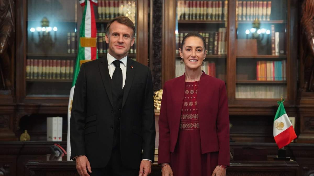 Visita de Macron a Palacio Nacional para reunión privada con Sheinbaum