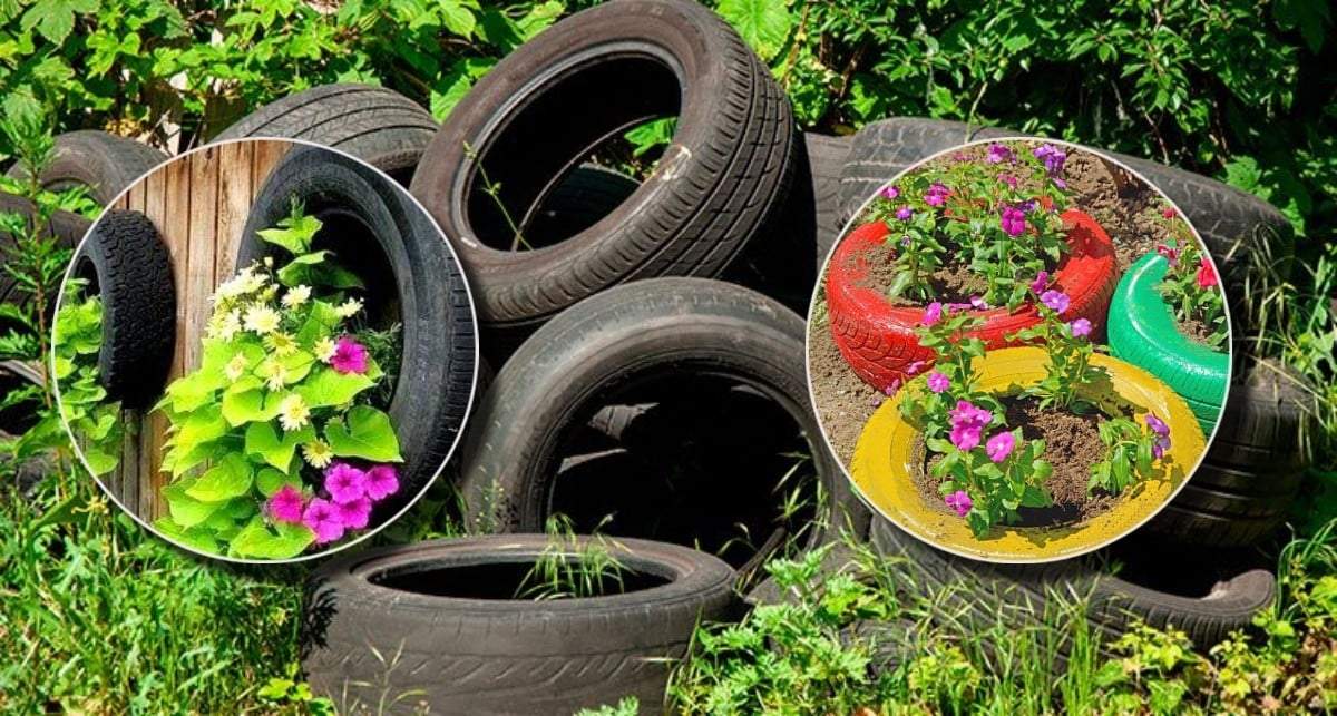 Maceteros reciclados con llantas viejas.