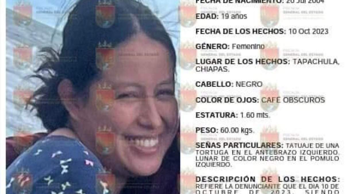 Ficha de búsqueda de Yadira Pérez Pérez, desaparecida el 10 de octubre en Chiapas