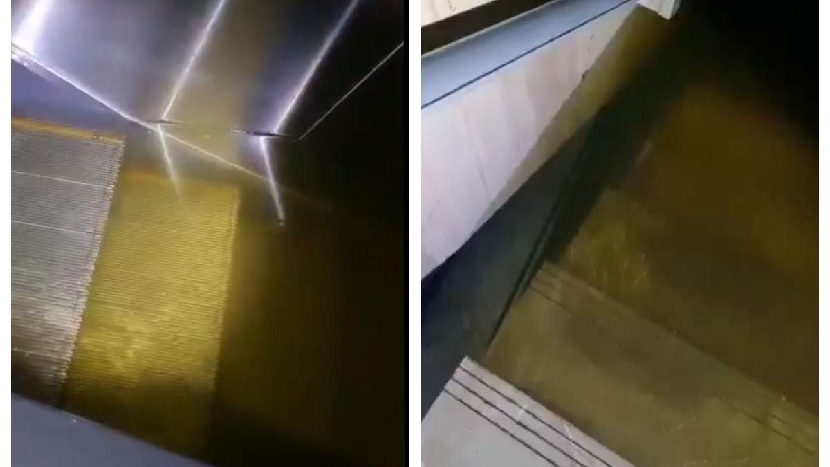 La estación Balbuena de la Línea 1 del Metro inundada con aguas negras