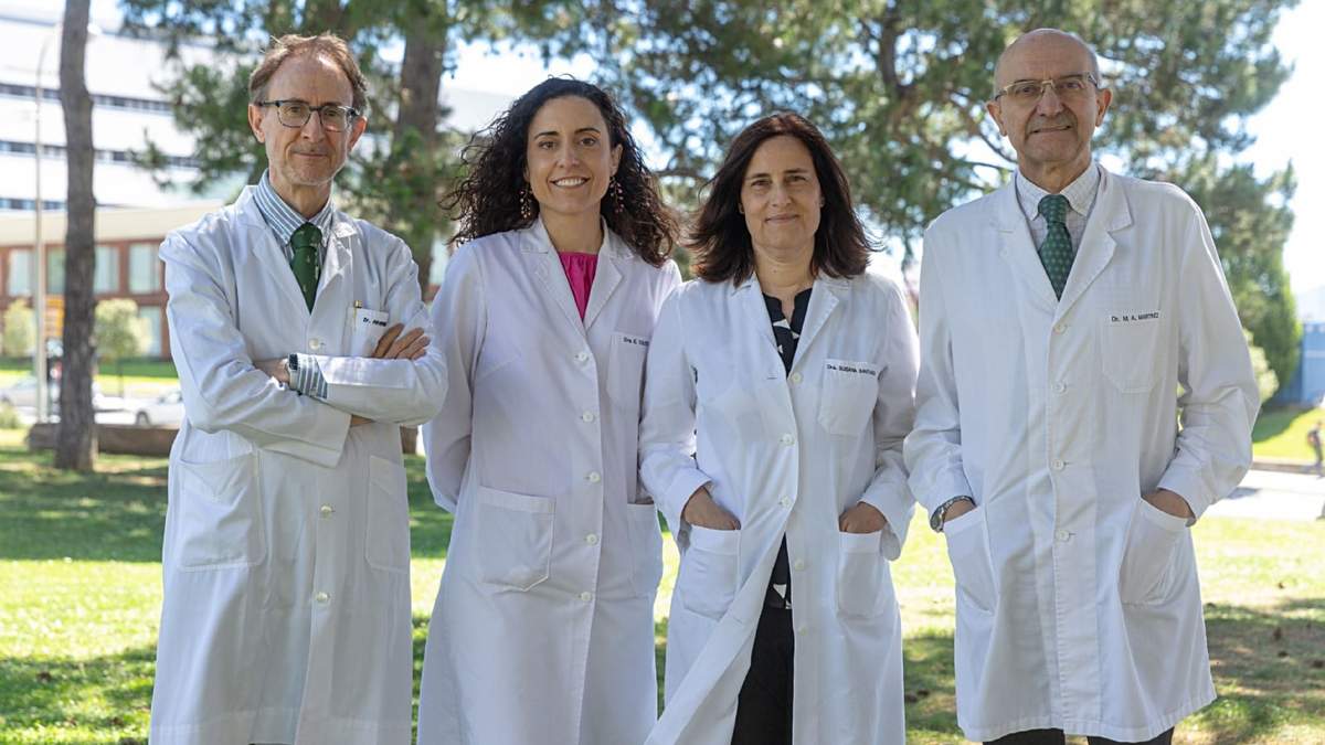 El equipo de investigación de la Universidad de Navarra. De izquierda a derecha, José Manuel Aramendía, Estefanía Toledo, Susana Santiago y Miguel Ángel Martínez