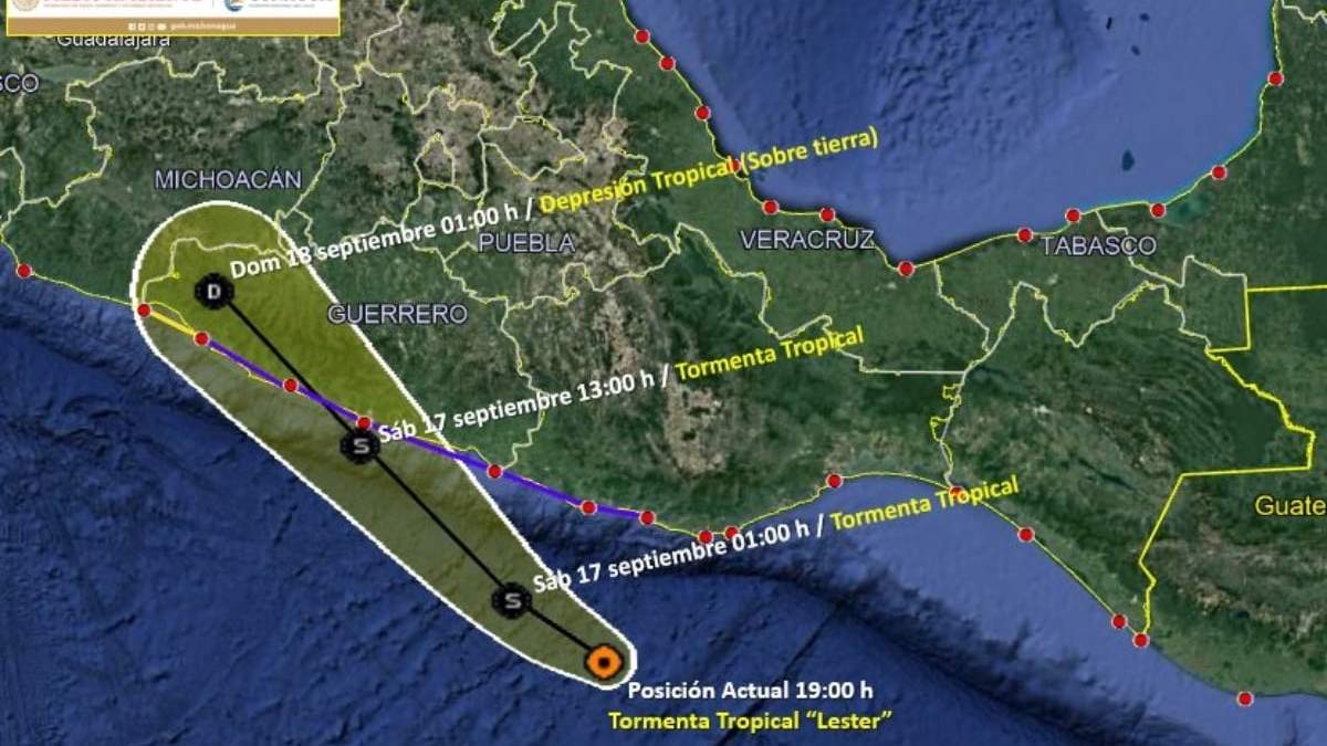 Desplazamiento previsto de la tormenta tropical "Lester"