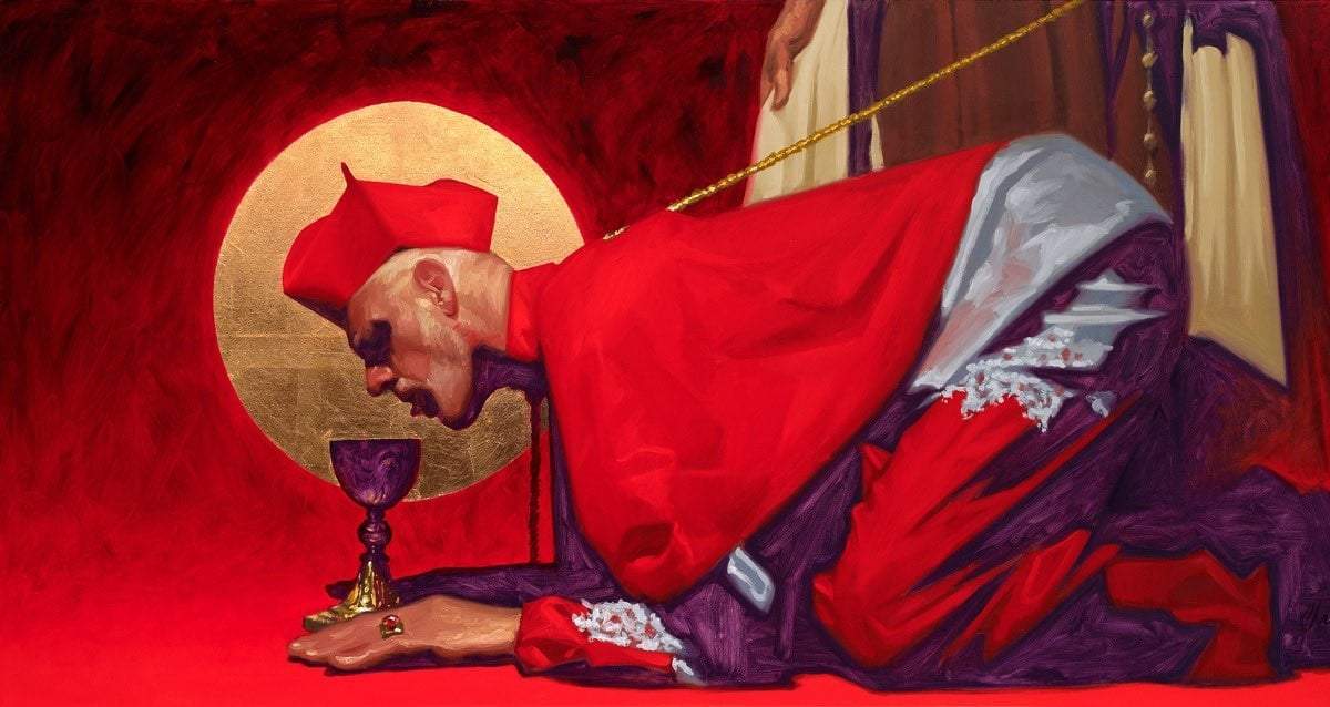 La pintura Agnus Dei (2023), parte de la muestra "La Venida del Señor", del artista mexicano Fabián Cháirez