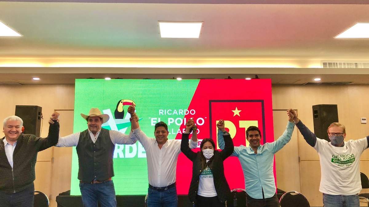 Conferencia del candidato del Partido Verde y el PT en SLP