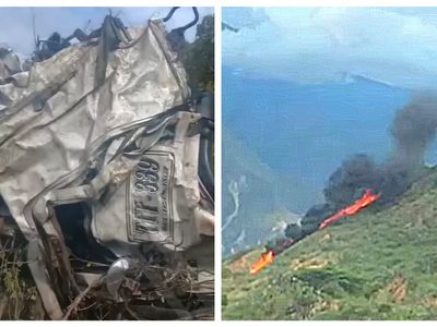 Camión cisterna se incendia tras caer a un barranco de 150 metros; el chofer murió (Video)
