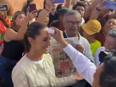 Reciben a Claudia Sheinbaum con una “limpia” con huevo en Mérida (Video)