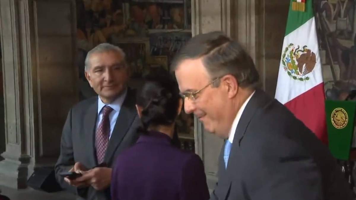 Adán Augusto López, Claudia Sheinbaum y Marcelo Ebrard en Palacio Nacional