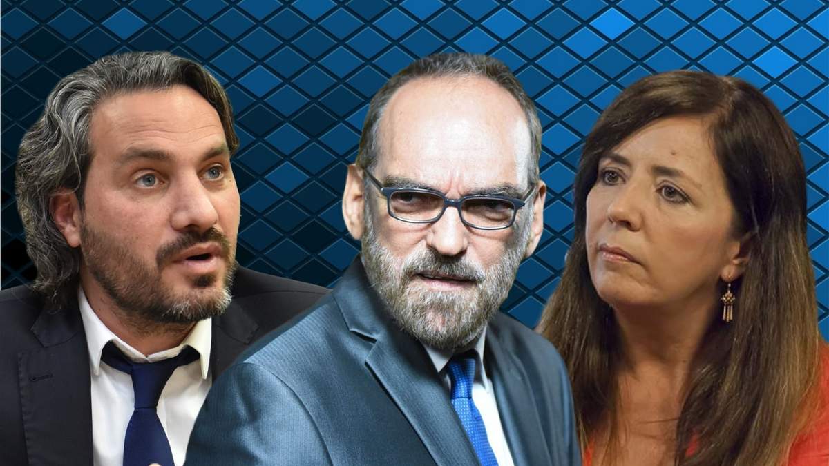 El jefe de Gabinete, Santiago Cafiero, el legislador de JxC, Fernando Iglesias y la diputada del Frente de Todos, Gabriela Cerruti. Fuente: (Minuto Neuquén)