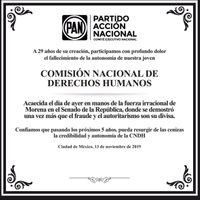 PAN desconoce mandato de Piedra Ibarra en la CNDH, ante el "fraude cometido por Morena"