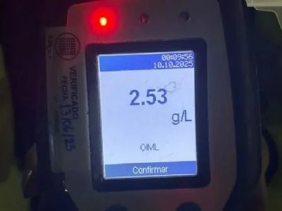 Alcoholemia récord en San Patricio del Chañar: un conductor circulaba con 2,53 gramos de alcohol por litro de sangre