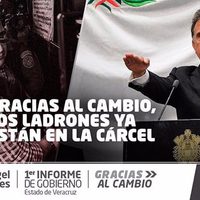 Yunes usa la imagen de Duarte, esposado y con antifaz de ladrón, para promocionar su informe