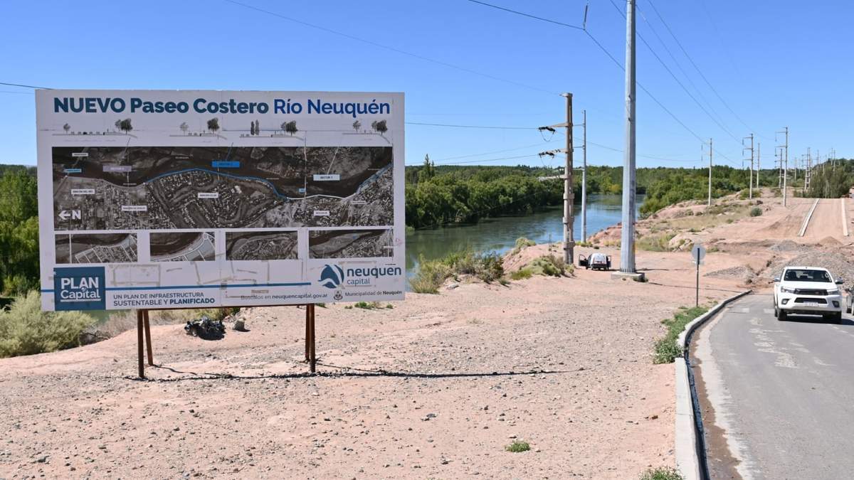500 metros del paseo costero, a la vera del río Neuquén, estarán concluidos para el aniversario de la ciudad. Fuente: (Facebook)