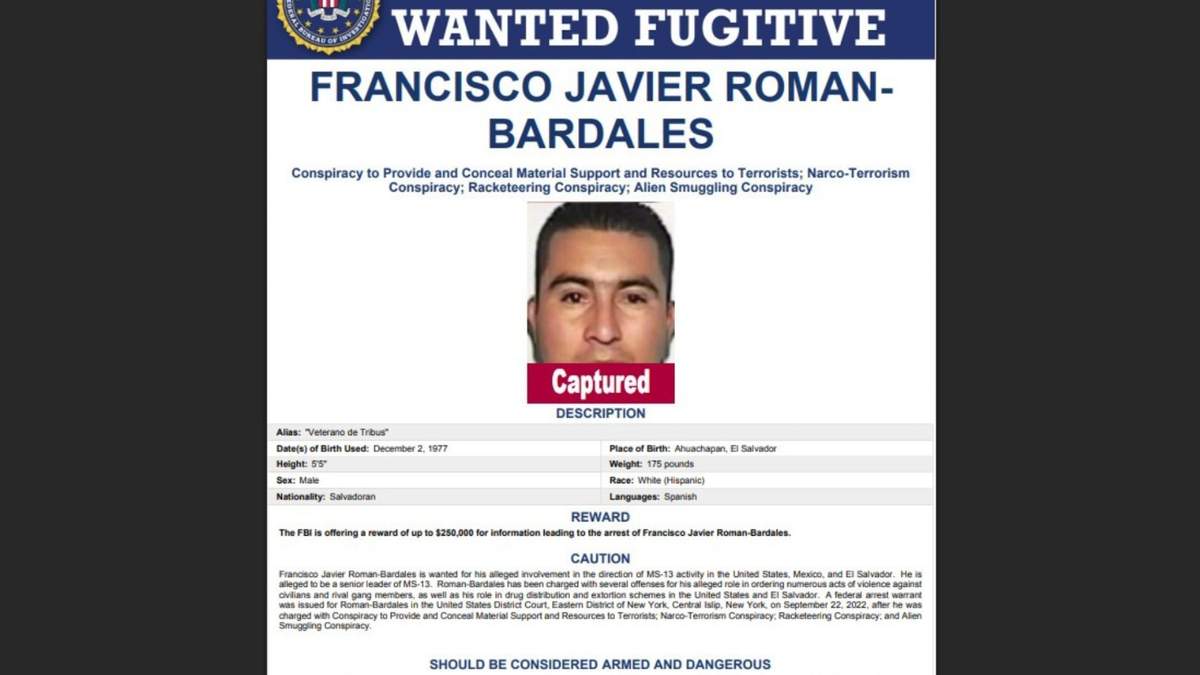 El FBI ofrecía 250 mil dólares por Román-Bardales, líder de la Mara Salvatrucha acusado de tráfico de migrantes en México.