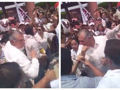 Adán Augusto le propina un codazo a una mujer en Tabasco (Video)