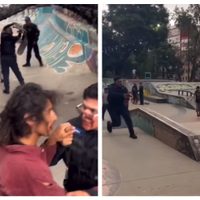 Policías golpean a jóvenes y les apuntan con sus armas en operativo en skatepark (Video)