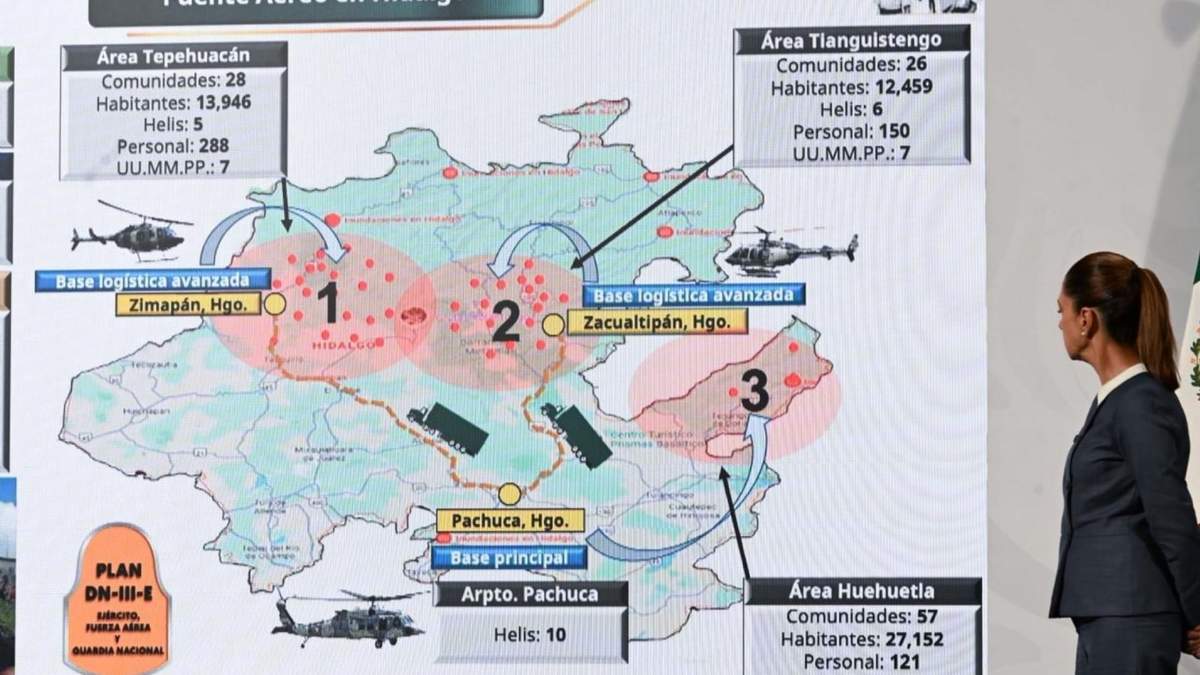 La presidenta Claudia Sheinbaum presentó un mapa de las zonas afectadas por las lluvias