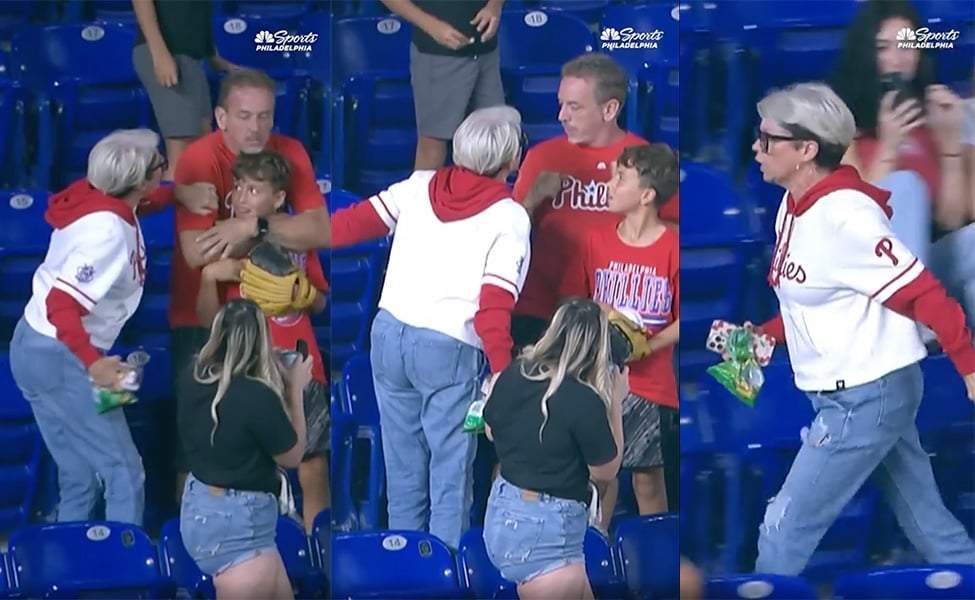 Exhiben a mujer que arrebata pelota de beisbol a niño durante juego de los Phillies vs. Marlins