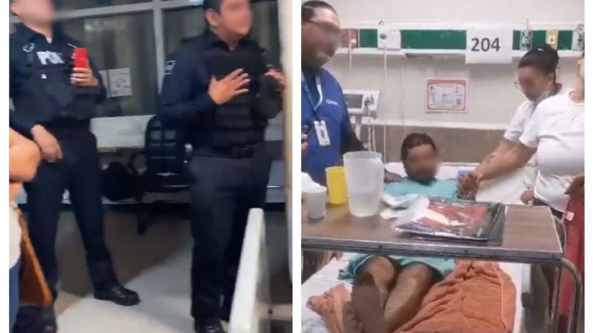 Policías con el camillero del IMSS