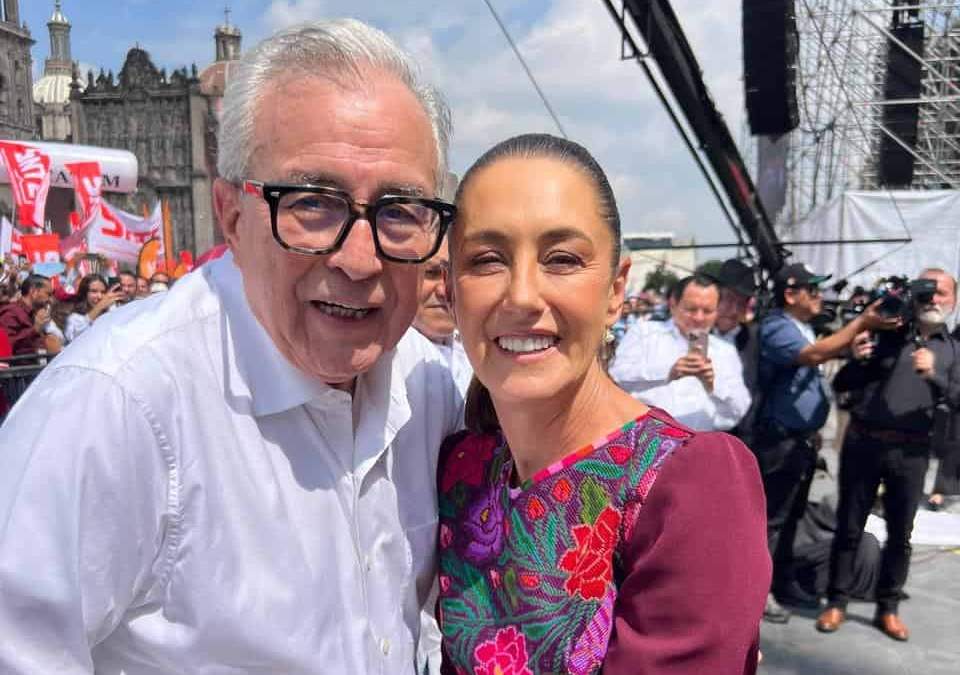 Rubén Rocha Moya acompañó a la presidenta Claudia Sheinbaum al cierre de su gira nacional de rendición de cuentas “La Transformación Avanza” el 5 de octubre de 2025
