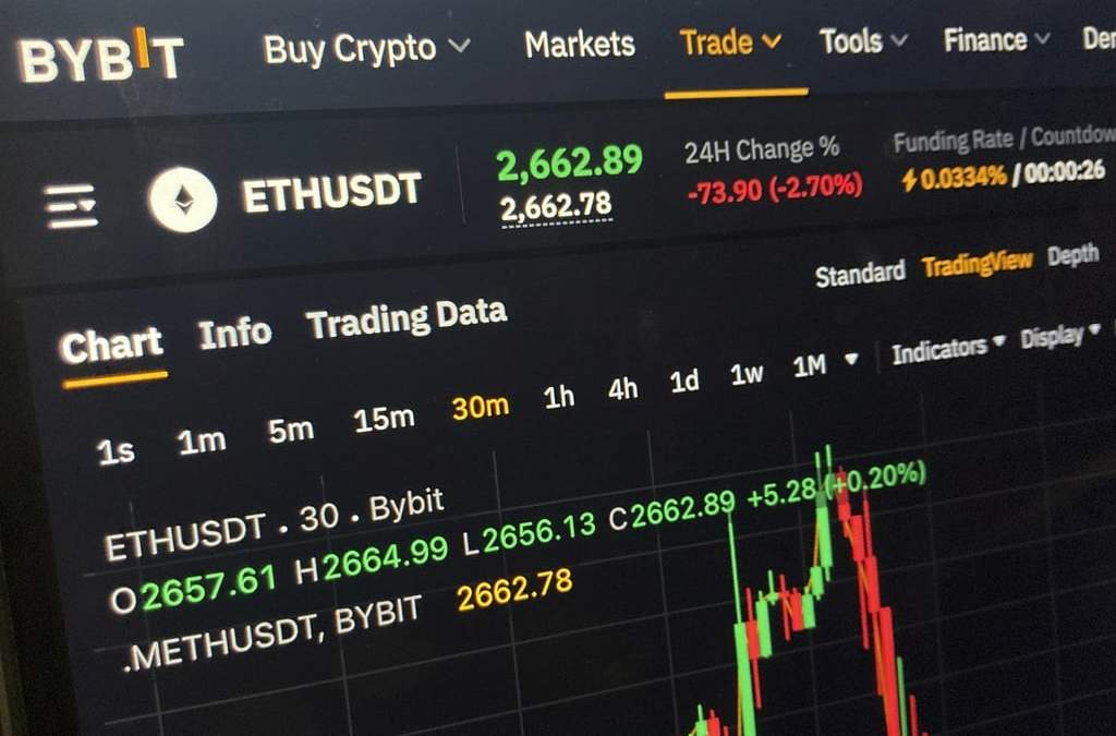 Cotizaciones de la criptomoneda Ethereum en la página web de Bybit vistas en una computadora en Nueva York