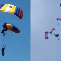Paracaidistas pierden el control y sufren caída durante ensayo (Video)