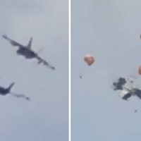 Chocan aviones militares durante espectáculo aéreo en EU; tripulantes logran eyectarse (Video)