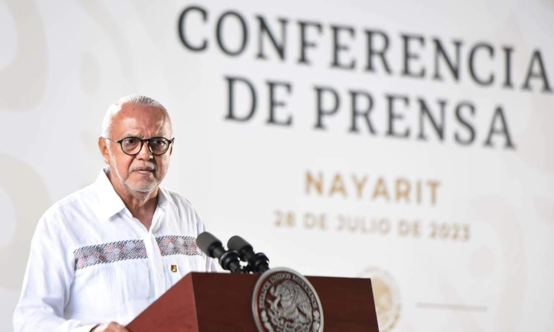 Miguel Ángel Navarro, gobernador de Nayarit, en la conferencia matutina del 28 de julio