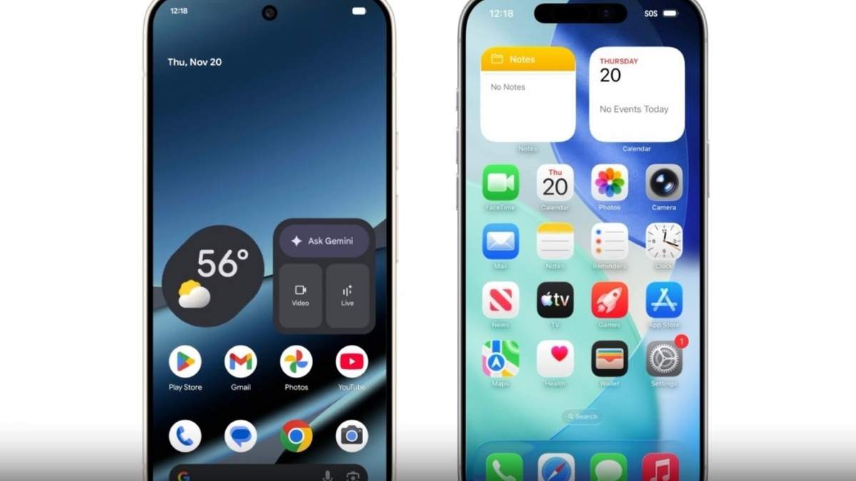 Un Google Pixel 10 junto con un iPhone 17