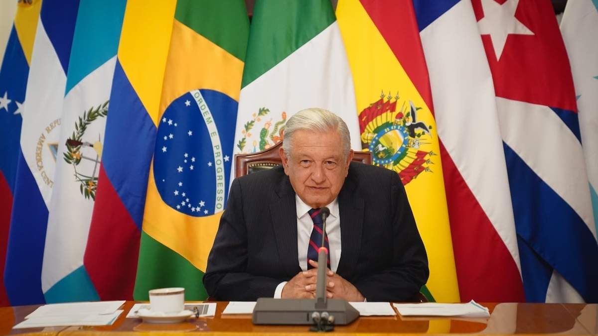 El presidente López Obrador en la reunión virtual de la CELAC