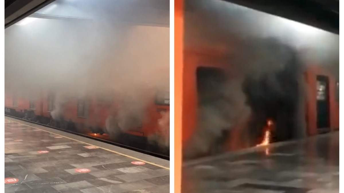 Imágenes captadas por usuarios del Metro que muestran humo y llamas debajo del tren