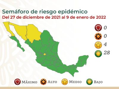 Así quedó el semáforo del 27 de diciembre al 9 de enero: 28 estados inician 2022 en verde