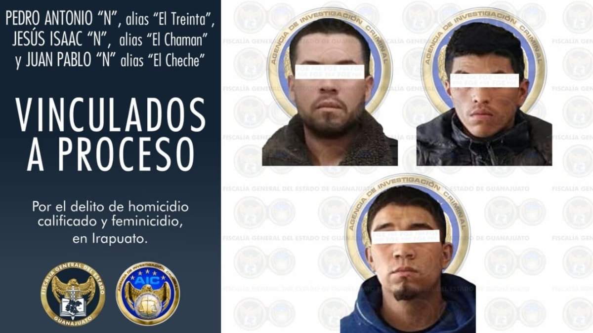 Tres detenidos que sí fueron vinculados a proceso por el homicidio de cuatro personas.