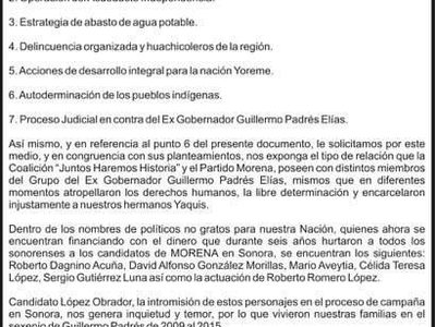 Pueblos yaquis declaran persona "no grata” a aspirante de Morena a la alcaldía de Hermosillo