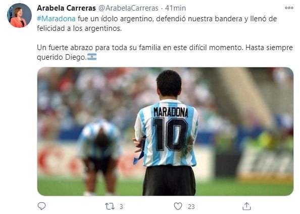 Tuit de Arabela Carreras. Fuente: (Twitter)