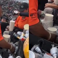 Captan a vendedor sirviendo cerveza adulterada con agua sucia en la Serie Nascar CDMX (Video)