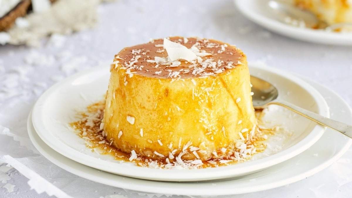 Flan de coco en microondas. Fuente: (X)