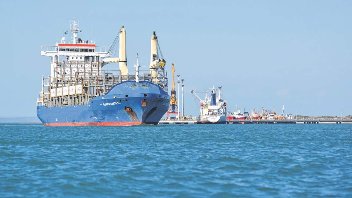 Un barco comercial en el puerto de San Antonio Este, donde salen los buques hacia Rusia. Fuente: (Twitter)