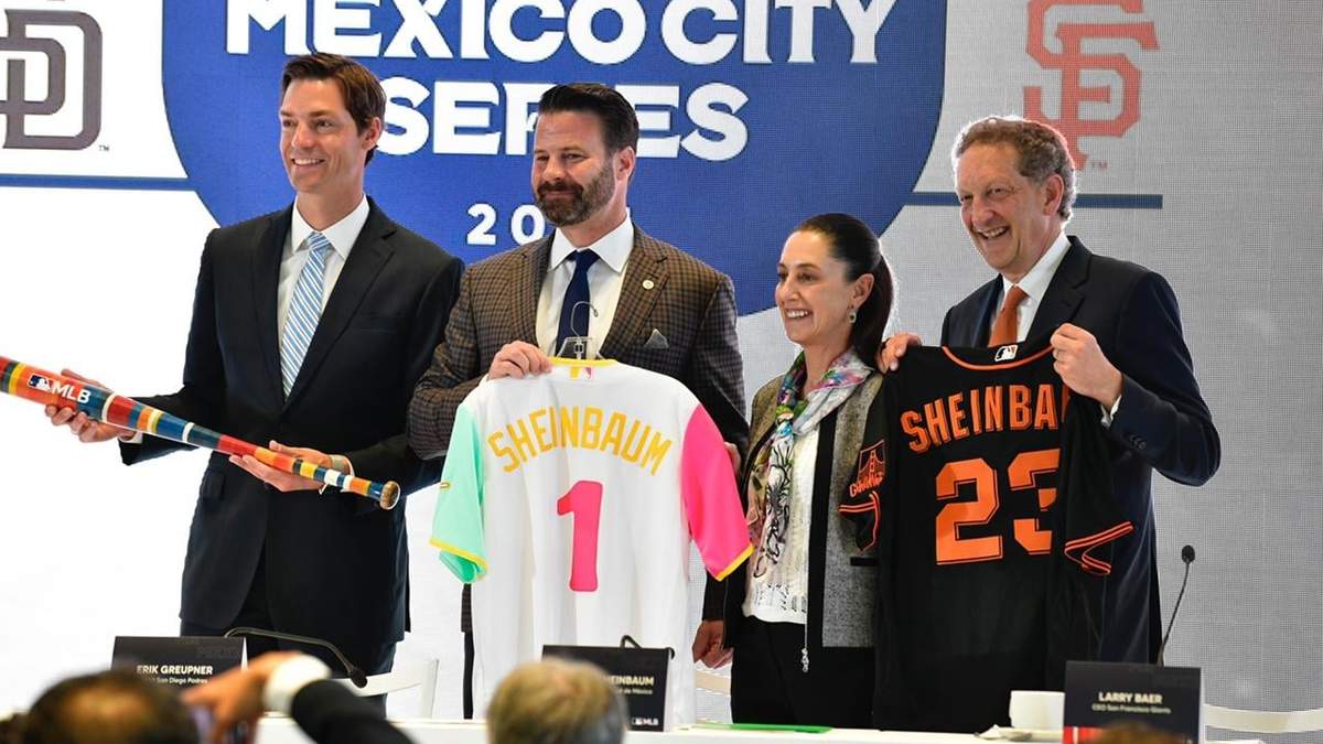 Sheinbaum encabeza la conferencia de prensa de la MLB World Tour Mexico City Series