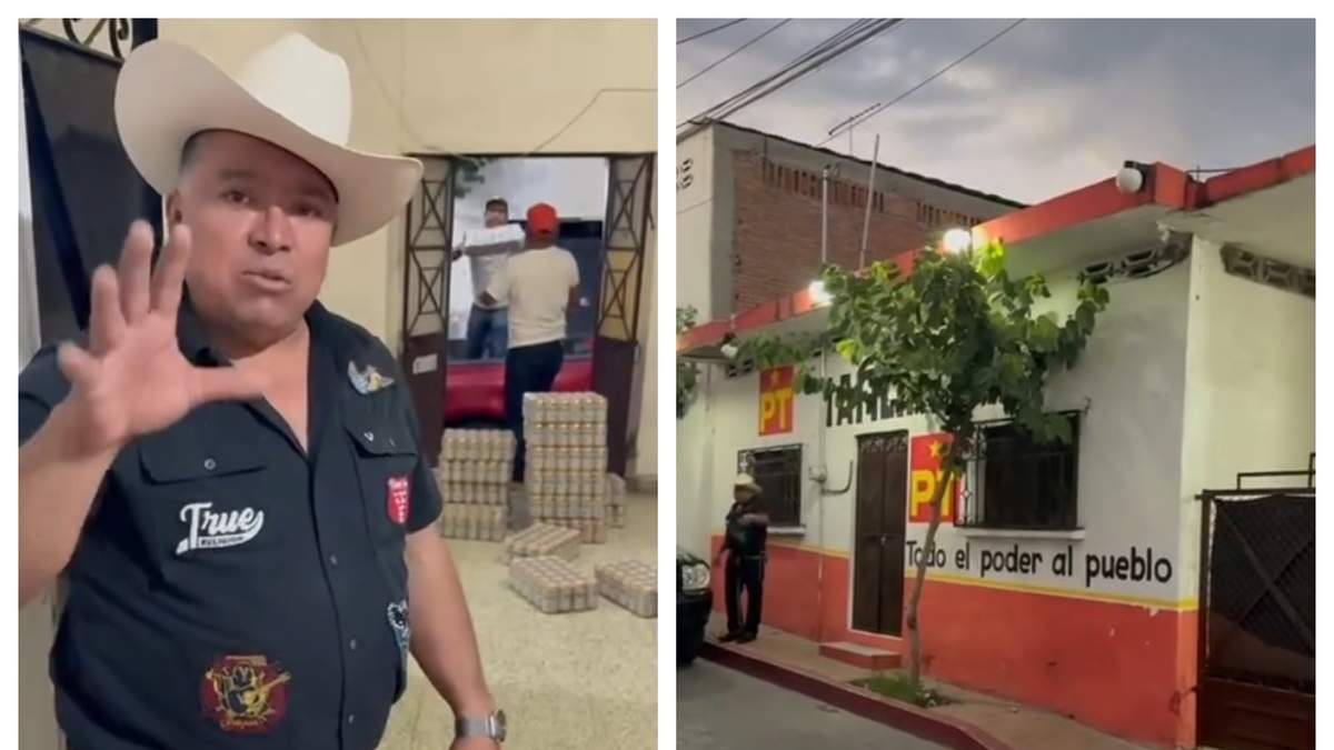 El alcalde muestra las cervezas siendo descargadas en una oficina del PT