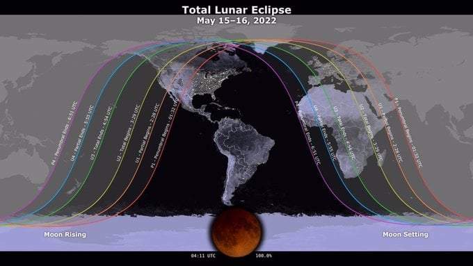 Eclipse lunar que comenzará sobre Norteamérica a las 02.28 UTC del 16 de mayo.