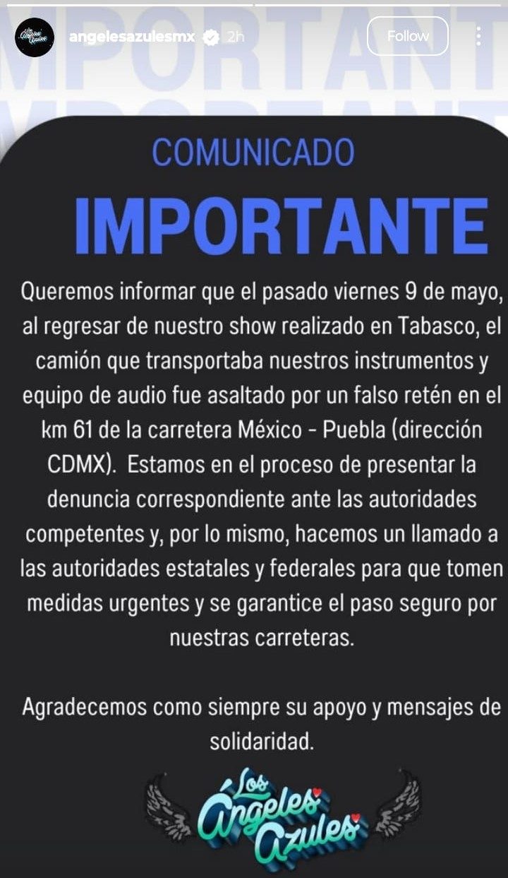 Los Ángeles Azules son asaltados en un falso retén