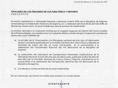 Conade ignora fallo judicial y se desliga del Campeonato Nacional de Esgrima